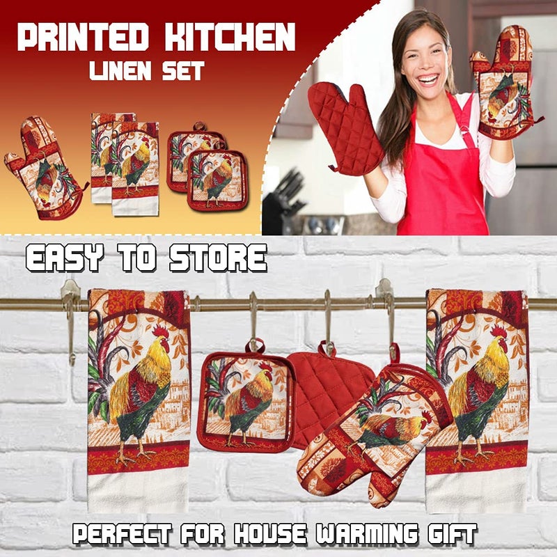 Lobyn Value Packs: Decorative & Functional Rustic Rooster Kitchen Set â€“ 5 Pieces, Perfect for Farmhouse DÃ©cor Set includes 2 Dish Towel 2 Pot Holders 1 Oven Mitt | Kitchen Towel Set for Daily Use - Image 5